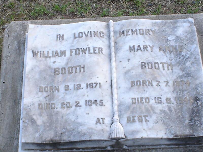 BOOTH William Fowler 1871-1945 & Mary Anne 1874-1948