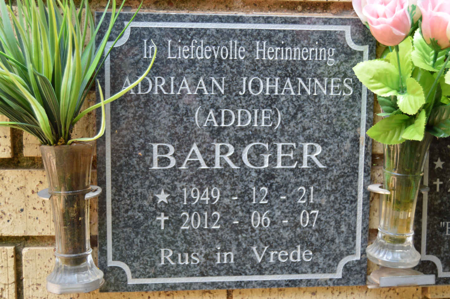 BARGER Adriaan Johannes 1949-2012