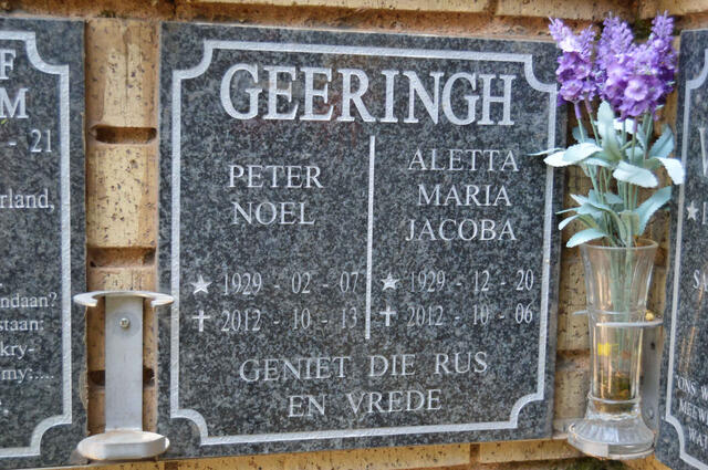 GEERINGH Peter Noel 1929-2012 & Aletta Maria Jacoba 1929-2012