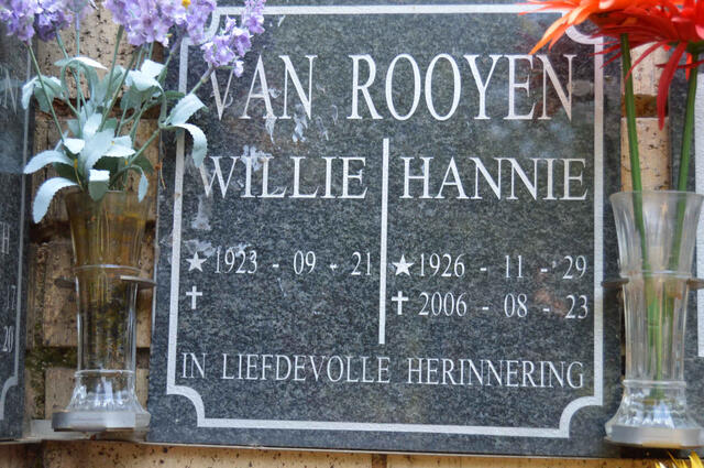 ROOYEN Wilie, van 1923- & Hannie 1926-2006