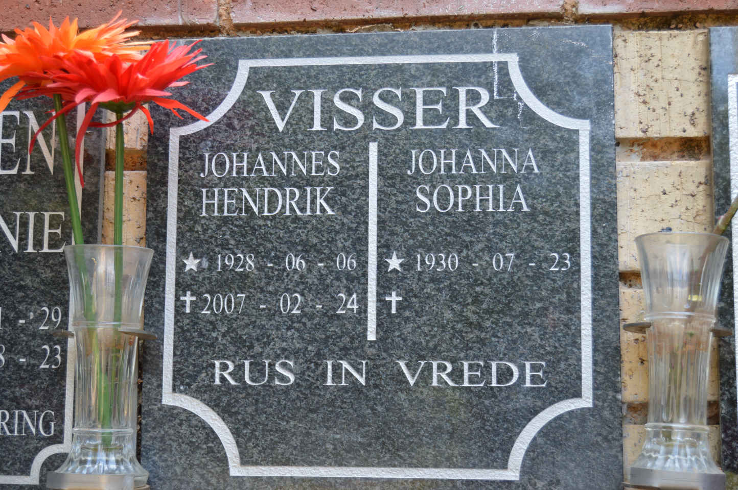 VISSER Johannes Hendrik 1928-2007 & Johanna Sophia 1930-