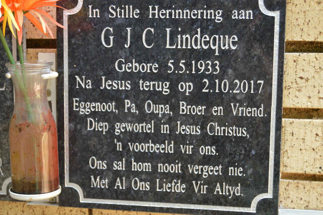 LINDEQUE G.J.C. 1933-2017
