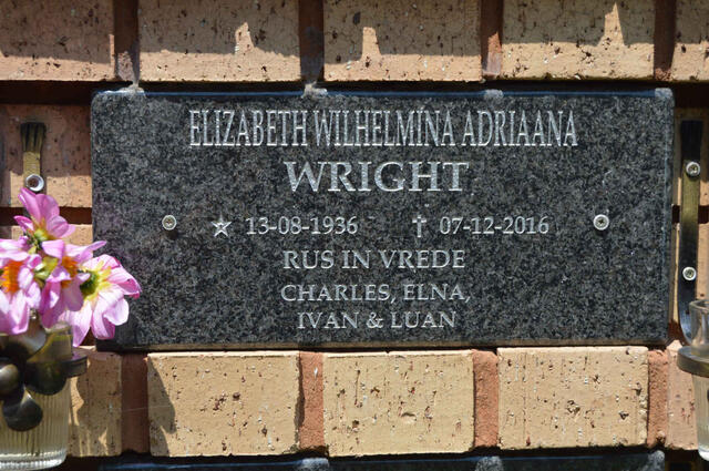 WRIGHT Elizabeth Wilhelmina Adriaana 1936-2016