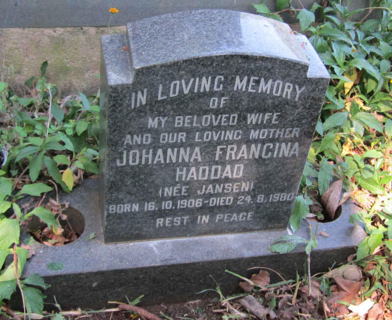 HADDAD Johanna Francina nee JANSEN 1906-1980