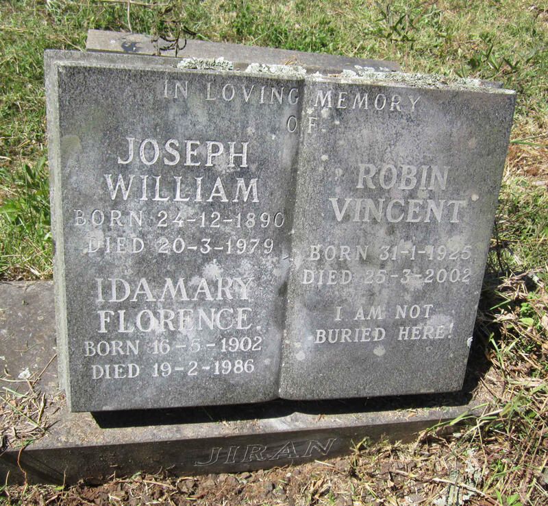 JIRAN Joseph William 1890-1979 & Ida Mary Florence 1902-1986 :: JIRAN Robin Vincent 1925-2002