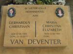 DEVENTER Gerhardus Christiaan, van 1954-2011 & Maria Christina Elizabeth 1955-