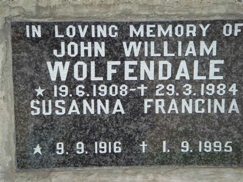 WOLFENDALE John William 1908-1984 & Susanna Francina 1916-1995