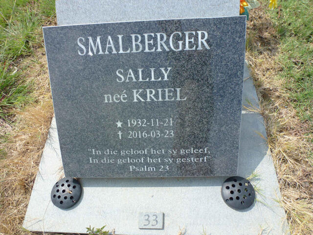 SMALBERGER Sally nee KRIEL 1932-2016