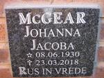 MCGEAR Johanna Jacoba 1930-2018