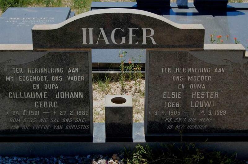 HAGER Gilliaume Johann Georg 1901-1982 & Elsie Hester LOUW 1905-1989