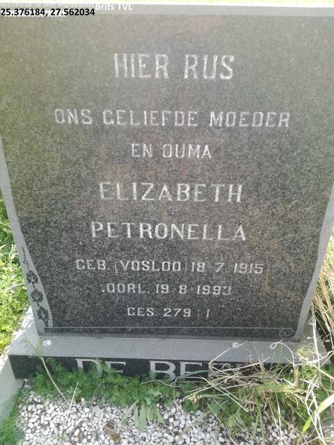 BEER Elizabeth Petronella, de nee VOSLOO 1915-1993