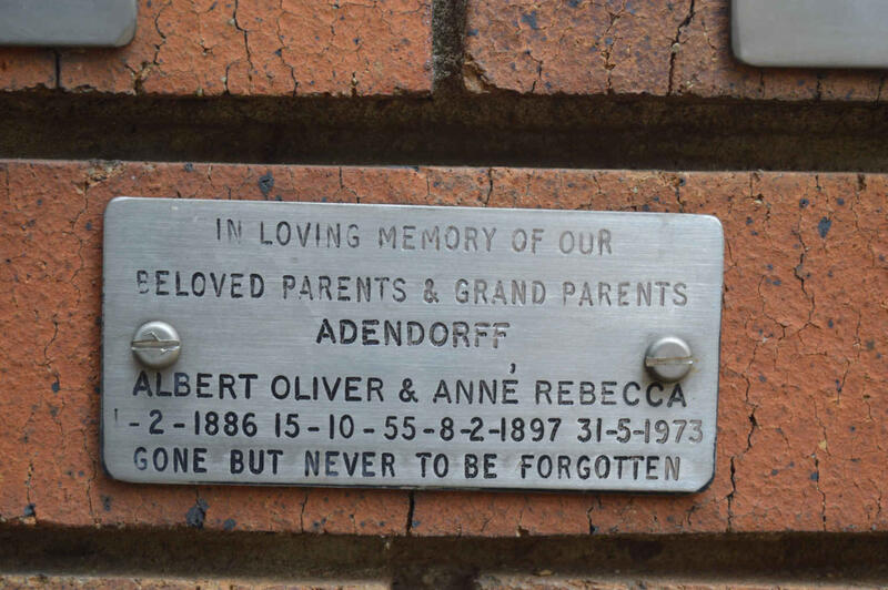 ADENDORFF Albert Oliver 1886-1955 & Anné Rebecca 1897-1973