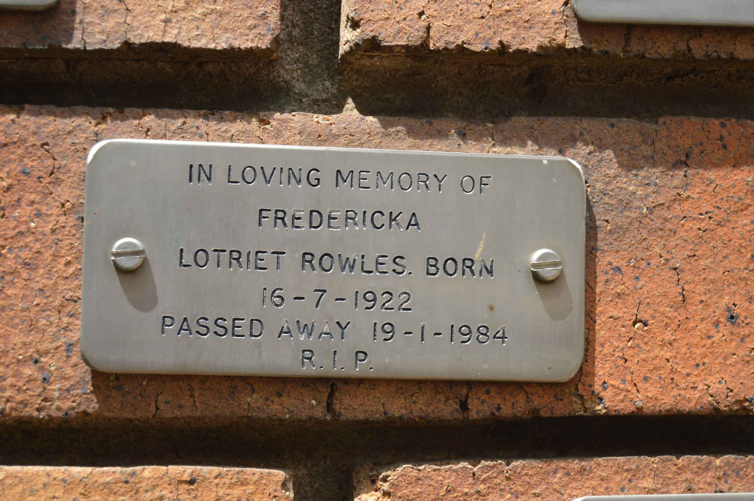 ROWLES Fredericka Lotriet 1922-1984