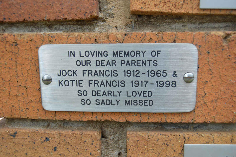 FRANCIS Jock 1912-1965 & Kotie 1917-1998