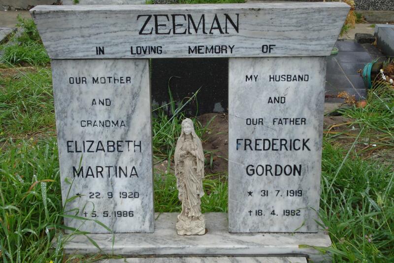 ZEEMAN Frederick Gordon 1919-1982 & Elizabeth Martina 1920-1986