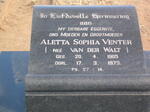 VENTER Aletta Sophia nee VAN DER WALT 1905-1973