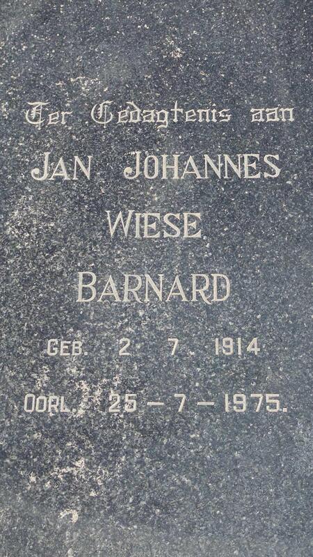 BARNARD Jan Johannes Wiese 1914-1975