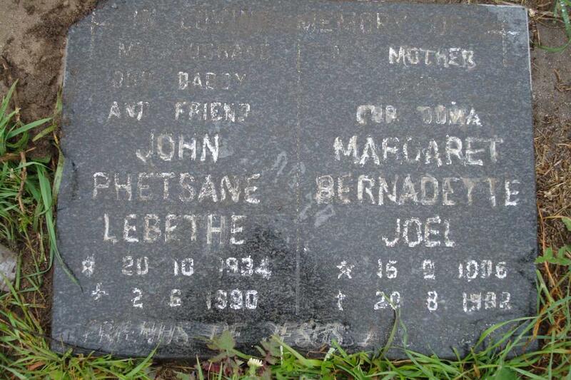 LEBETHE John Phetsane 1934-1990 :: JOEL Margaret Bernadette 1906-1982