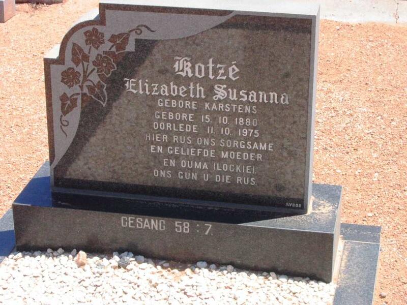 KOTZé Elizabeth Susanna nee KARSTENS 1880-1975