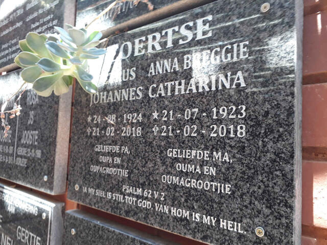 COERTSE Petrus Johannes 1924-2018 & Anna Breggie Catharina 1923-2018