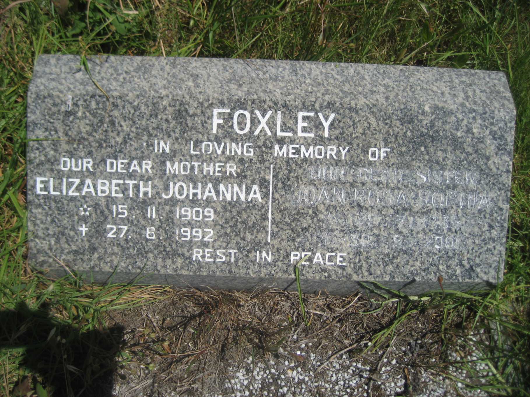 FOXLEY Elizabeth Johanna 1909-1992 :: FOXLEY Joan Rosa Sophia 1935-2001