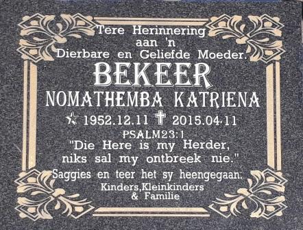 BEKEER Nomathemba Katriena 1952-2015