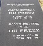 PREEZ Jacobus Lodevickus, du 1934-2013 & Aletta Cornelia 1948-2012