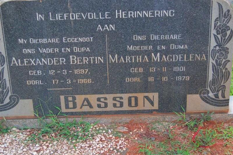 BASSON Alexander Bertin 1897-1968 & Martha Magdelena 1901-1979