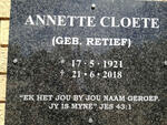 CLOETE Annette nee RETIEF 1921-2018