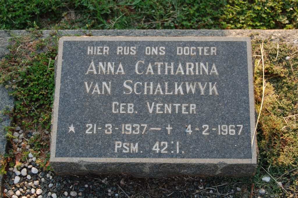 SCHALKWYK Anna Catharina, van nee VENTER 1937-1967