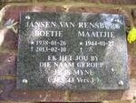 RENSBURG Boetie, Jansen van 1938-2013 & Maaitjie 1944-