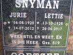SNYMAN Jurie 1920-2012 & Lettie 1925-2017