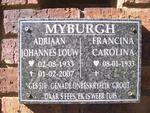 MYBURGH Adriaan Johannes Louw 1933-2007 & Francina Carolina 1933-