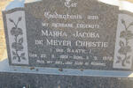 CHRISTIE Marha Jacoba De Meyer nee RAATH 1901-1972