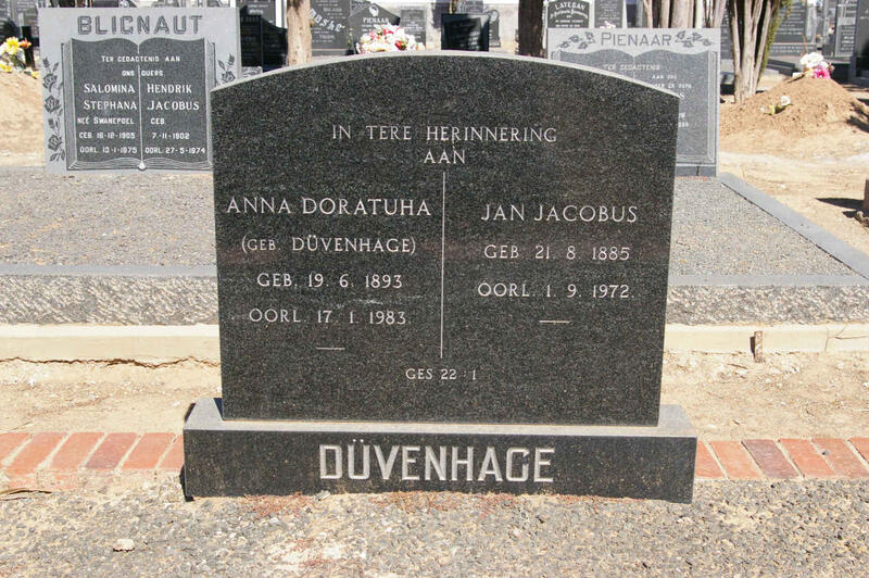 DUVENHAGE Jan Jacobus 1885-1972 & Anna Doratuha DUVENHAGE 1893-1983