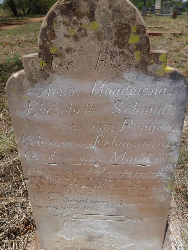 SCHMIDT Anna Magdalena Eliezabeth nee VAN ROOIJEN 1842-1916