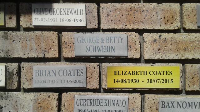 GROENEWALD Clive 1931-1986 :: SCHWERIN George & Betty :: COATES Brian 1914-2002 & Elizabeth 1930-2015