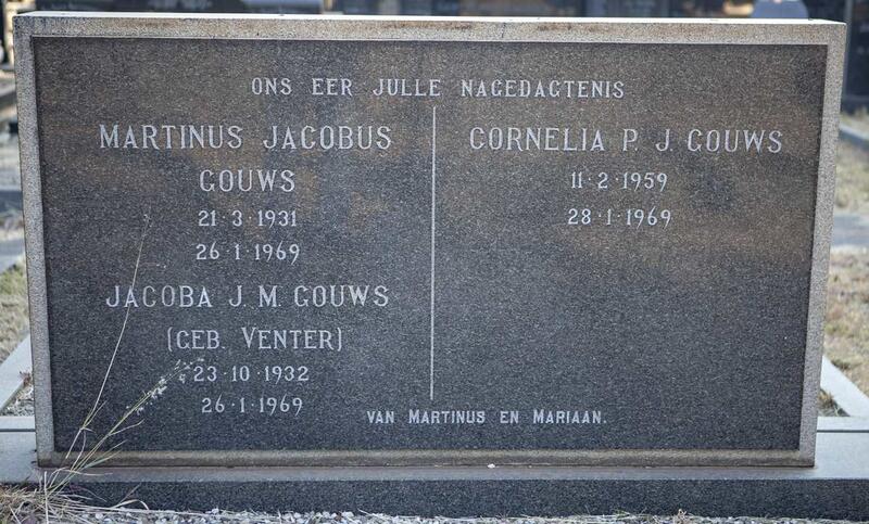 GOUWS Martinus Jacobus 1931-1969 & Jacoba J.M. VENTER 1932-1969 :: GOUWS Cornelia P.J. 1959-1969