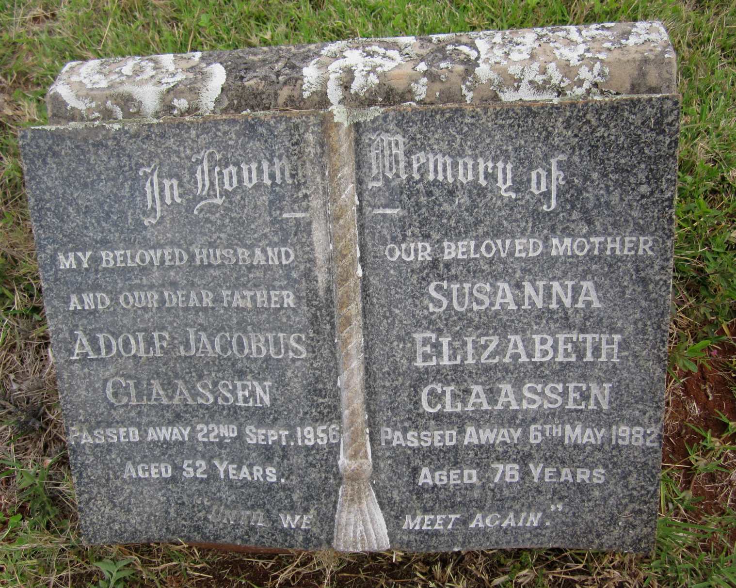 CLAASSEN Adolf Jacobus -1956 & Susanna Elizabeth -1982