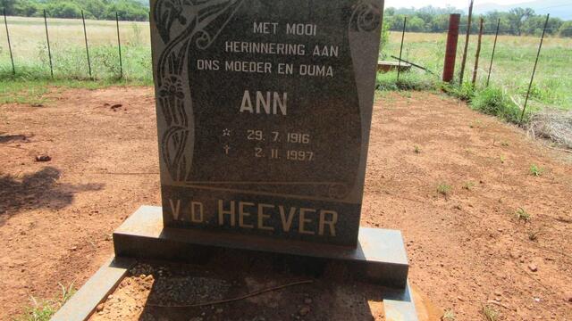 HEEVER Anna, v.d. formerly COETZEE nee OBERHOLZER 1916-1997