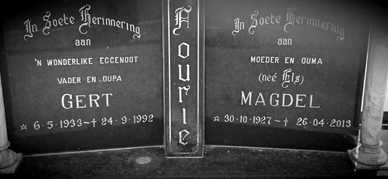 FOURIE Gert 1933-1992 & Magdel ELS 1927-2013
