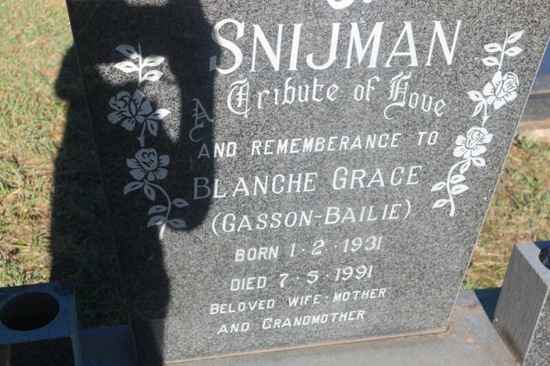 SNIJMAN Blanche Grace nee GASSON-BAILIE 1931-1991