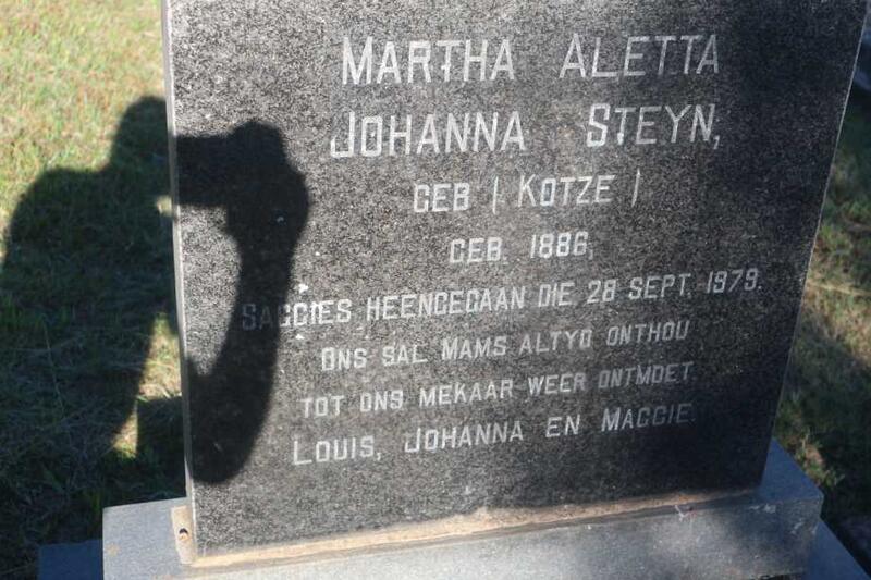 STEYN Martha Aletta Johanna nee KOTZE 1886-1979