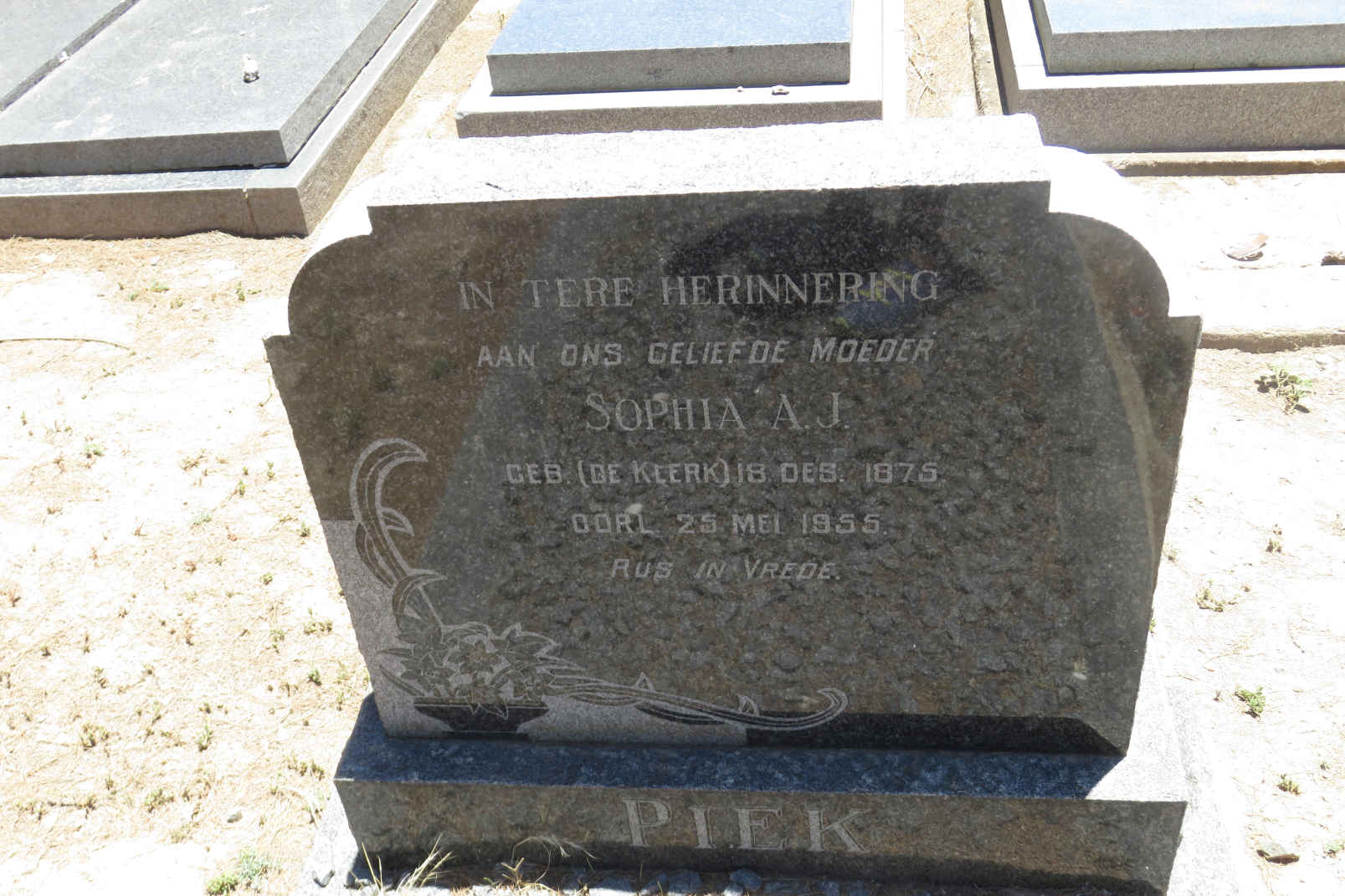 PIEK Sophia A.J. nee DE KLERK 1875-1955