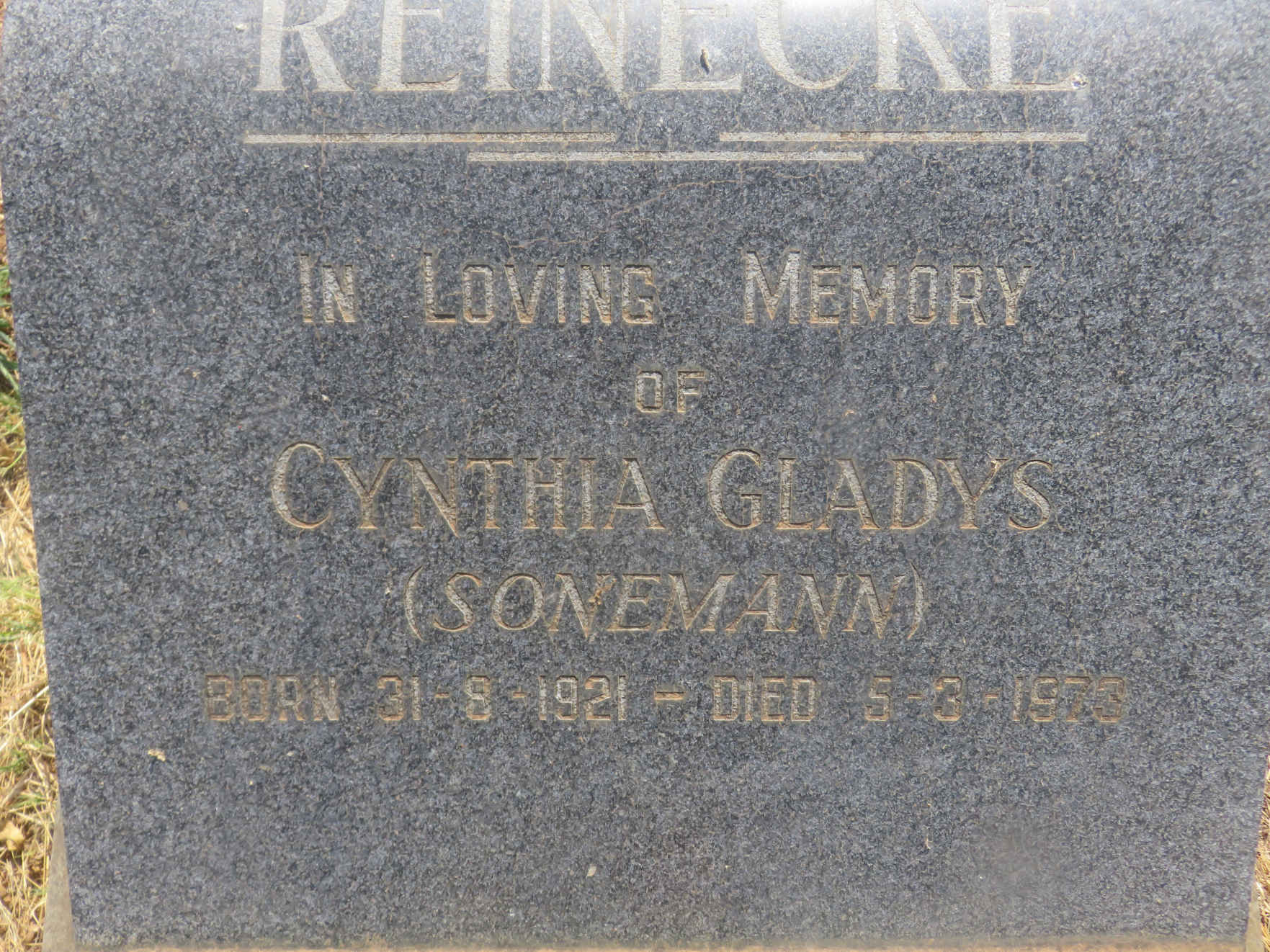 REINECKE Cynthia Gladys nee SONEMANN 1921-1973