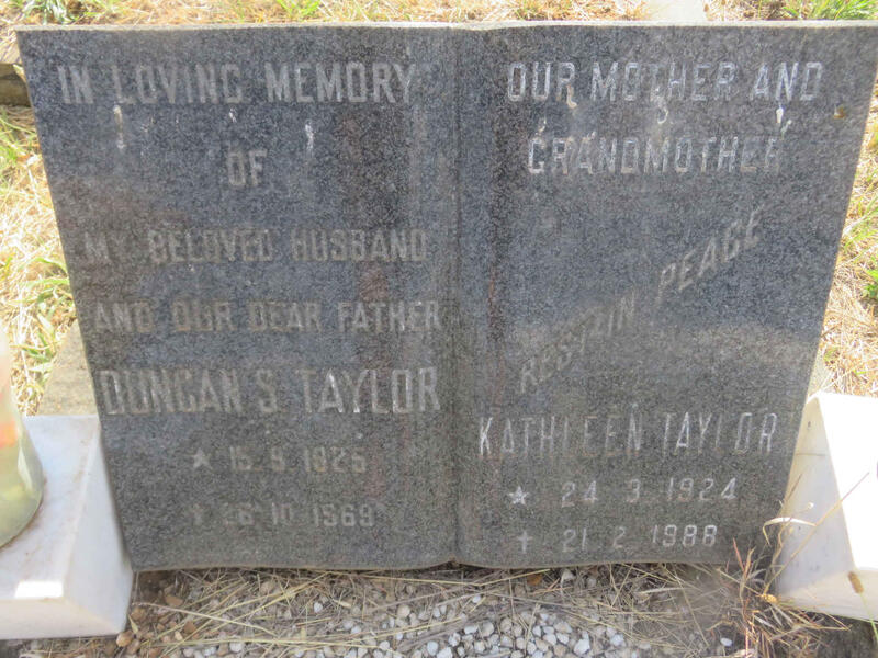 TAYLOR Duncan S. 1925-1969 & Kathleen 1924-1988
