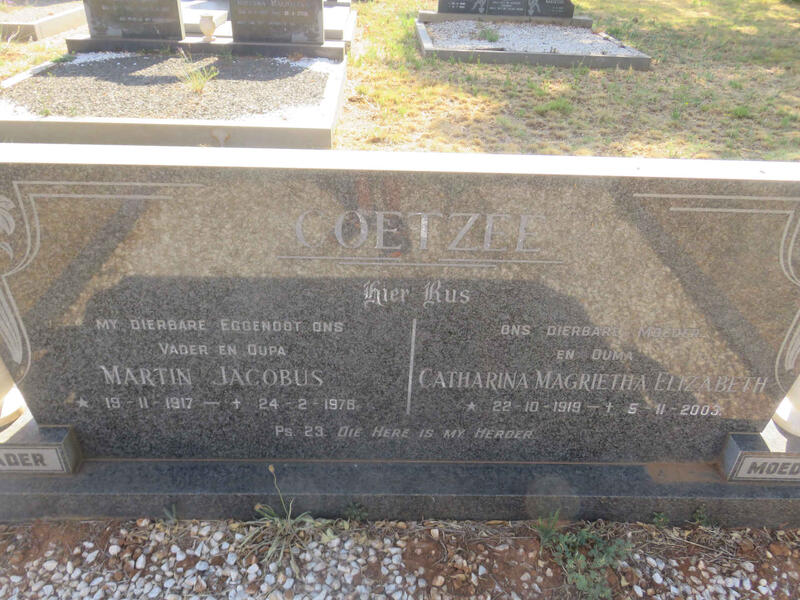 COETZEE Martin Jacobus 1917-1978 & Catharina Magrietha Elizabeth 1919-2003