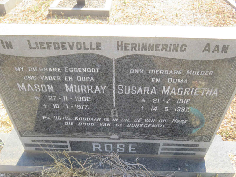 ROSE Mason Murray 1902-1977 & Susara Magrietha 1912-1997