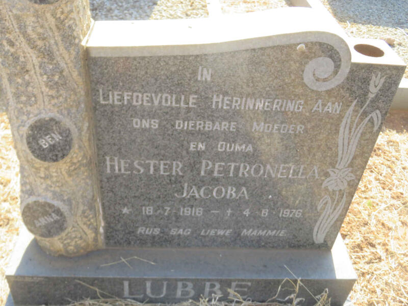 LUBBE Hester Petronella Jacoba 1918-1976
