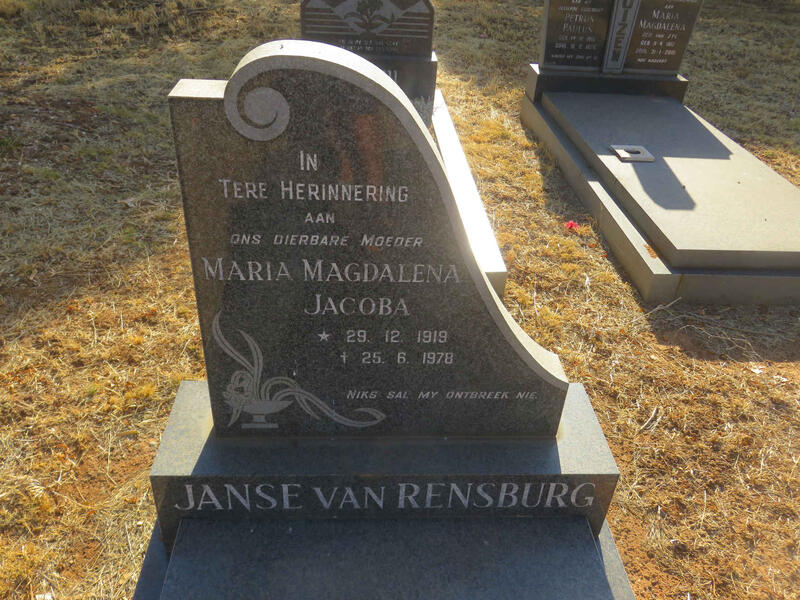 RENSBURG Maria Magdalena Jacoba, Janse van 1919-1978